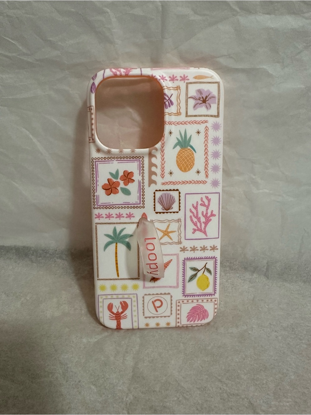 Loopy Case “Seaside Stamps” Pink & White Patterned Phone Case